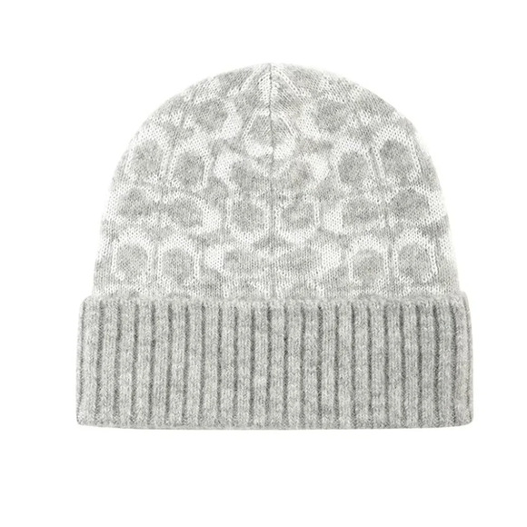 Coach Women's Chalk Metallic Signature C Jacquard Soft Rib knit Cuff Beanie hat - Picture 1 of 5